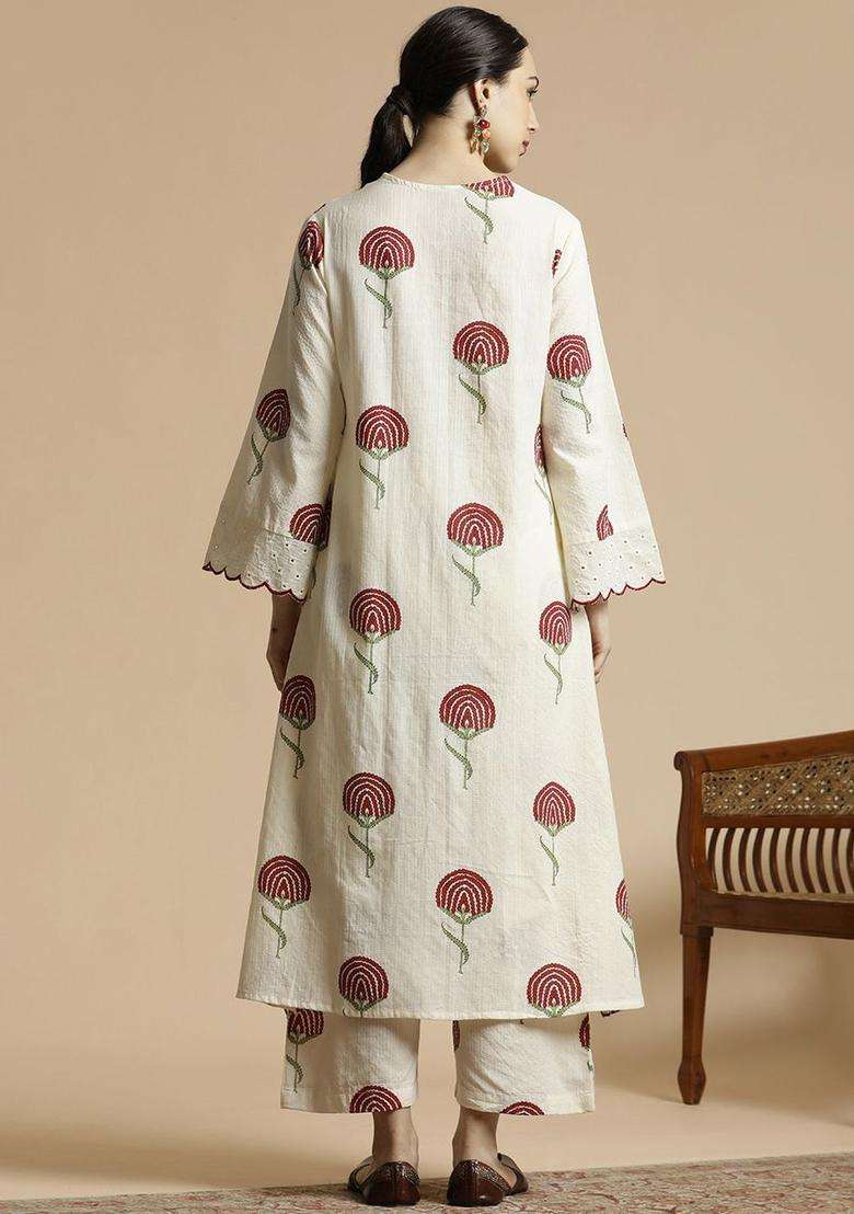 Red Printed Cotton Kurta Set - Indya