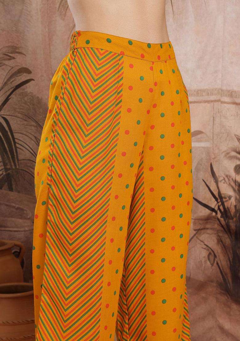 Mustard Printed Polyester Kurta Set - Indya