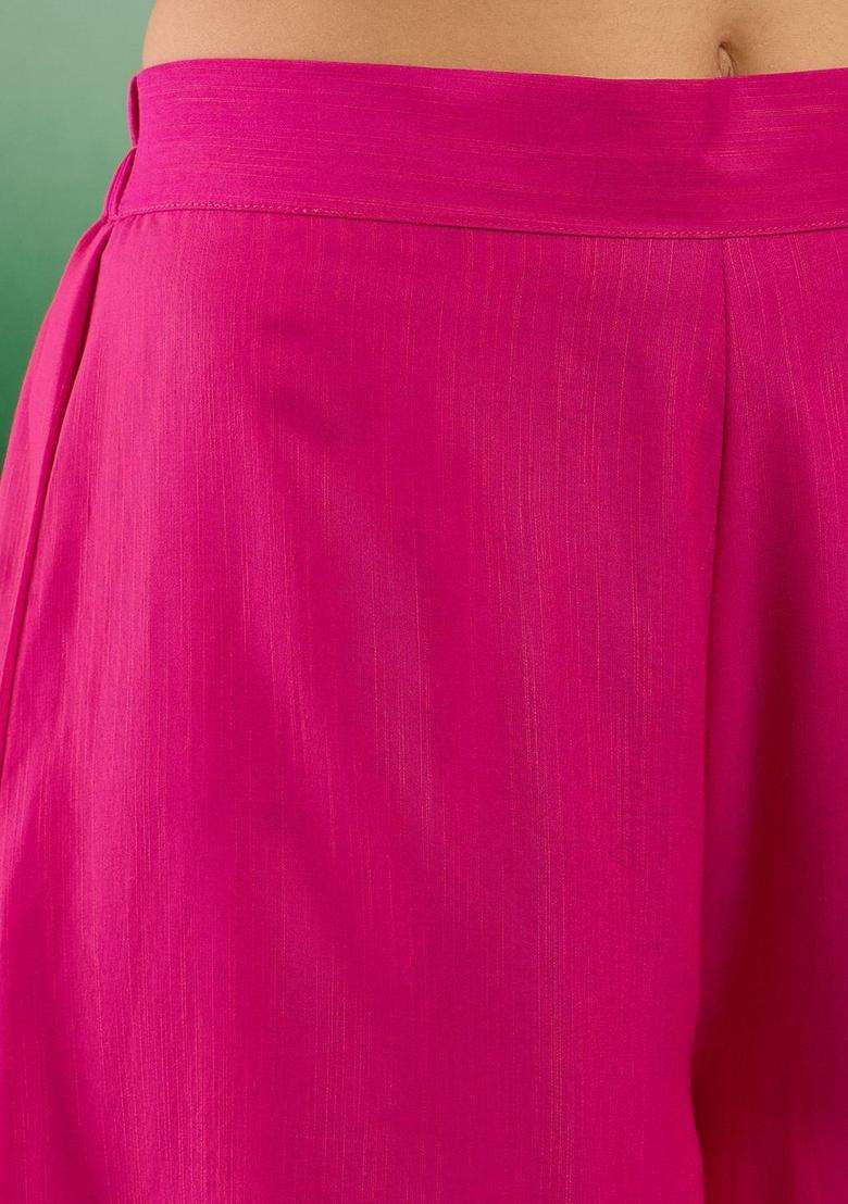 Fuchsia Solid Viscose Kurta Set - Indya