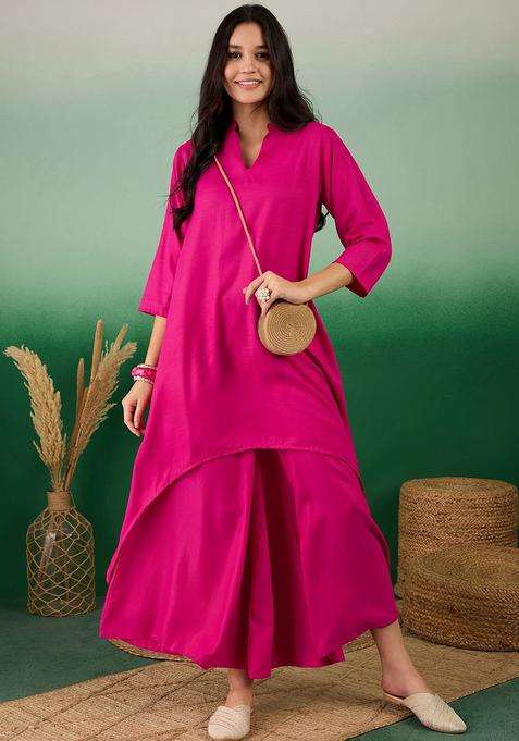 Fuchsia Solid Viscose Kurta Set