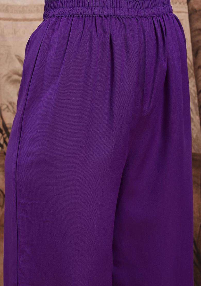 Purple Printed Polyester Kurta Set - Indya