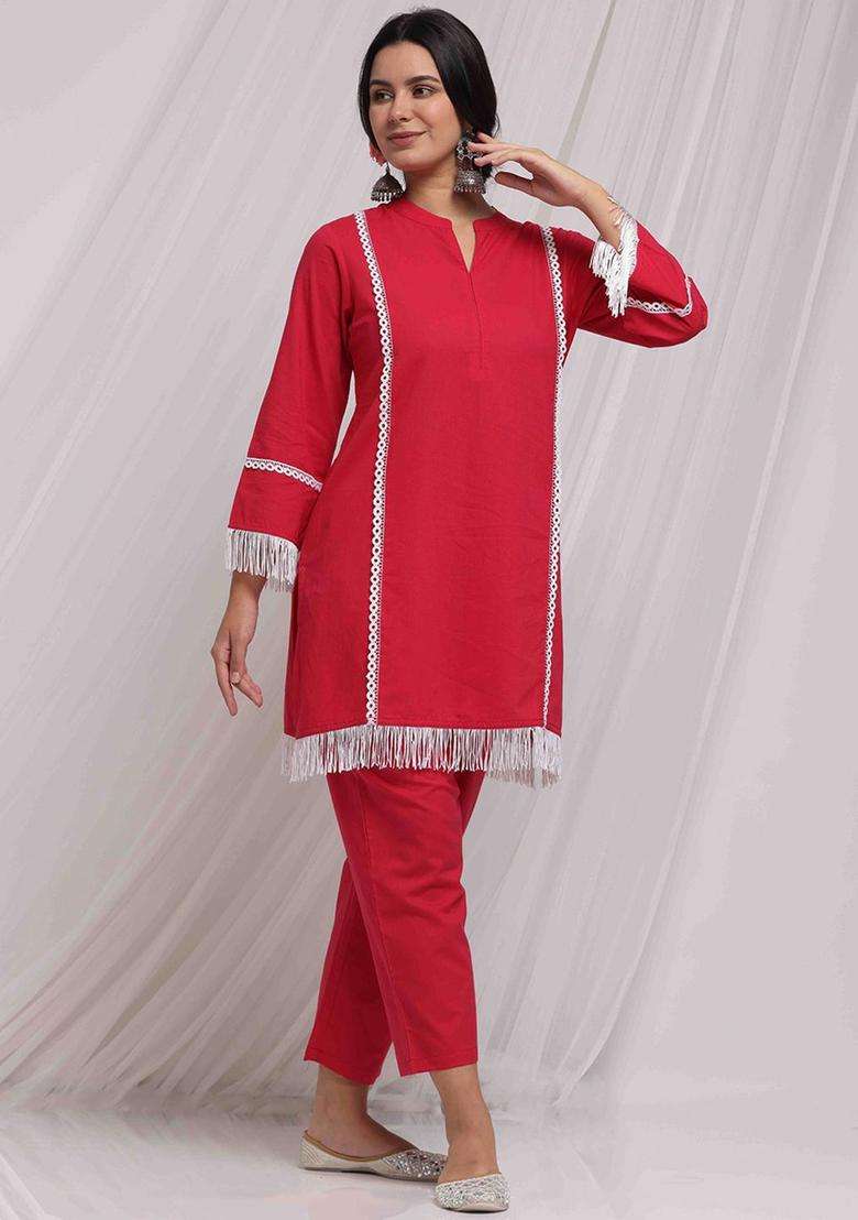 Fuchsia Solid Cotton Kurta Set - Indya