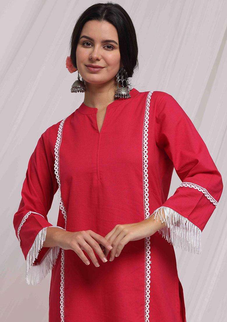 Fuchsia Solid Cotton Kurta Set - Indya