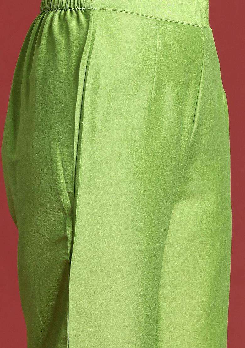 Green Solid Polyester Kurta Set - Indya