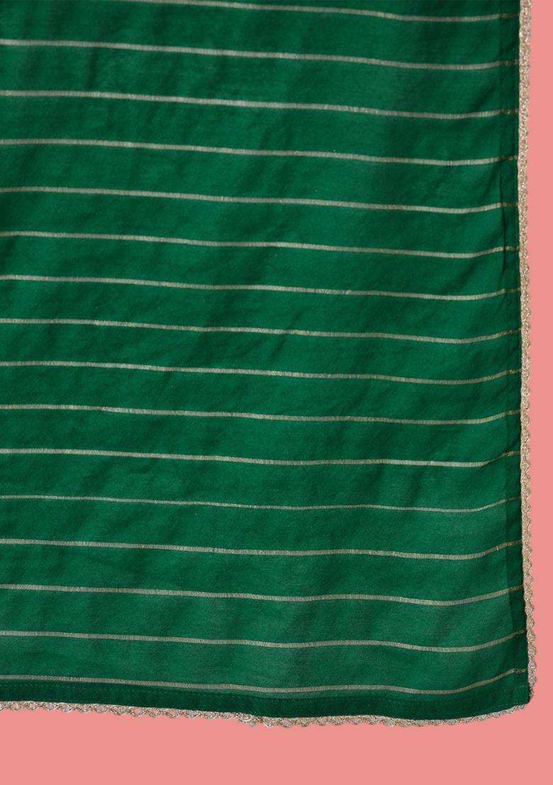Green Solid Silk Blend Kurta Set - Indya