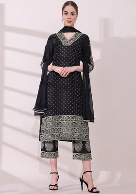 Black Yoke Design Cotton Kurta Set
