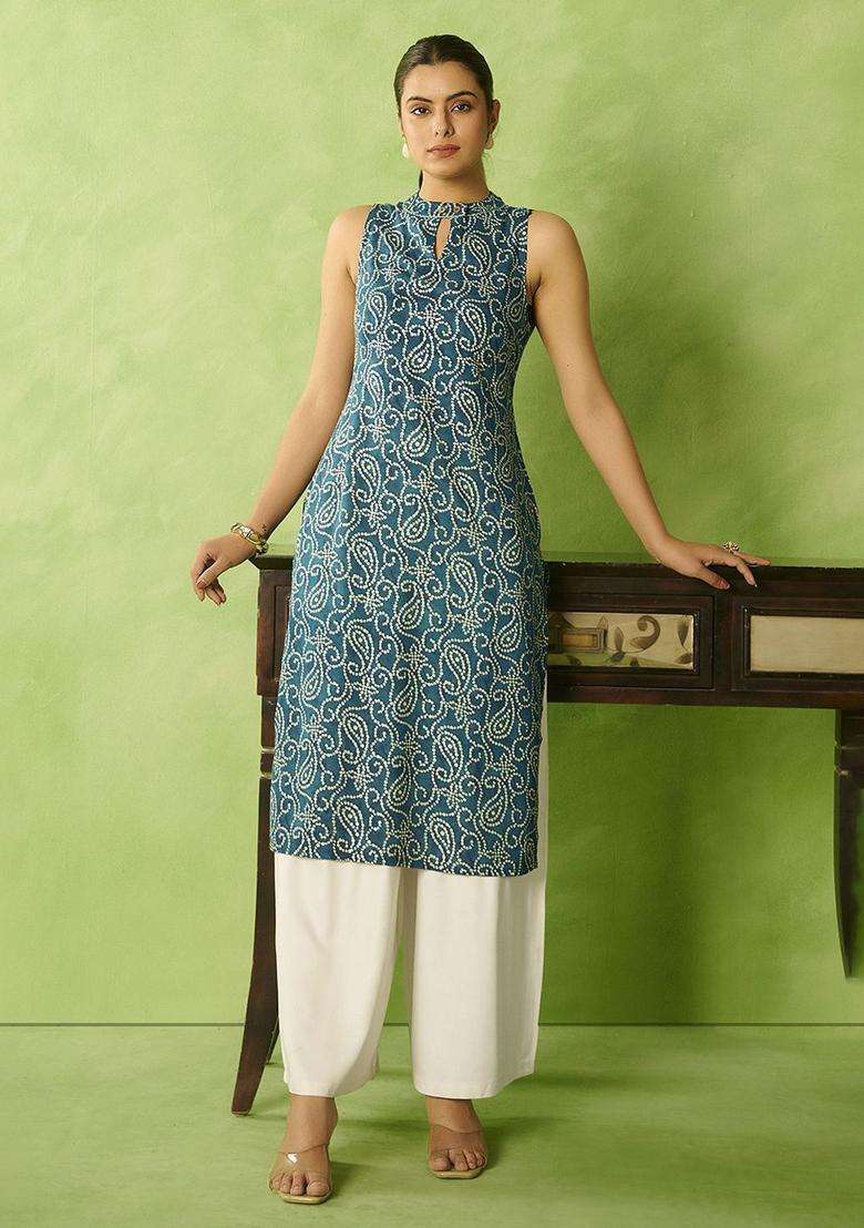 Teal  Blended Kurta - Indya