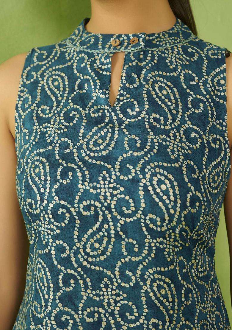 Teal  Blended Kurta - Indya