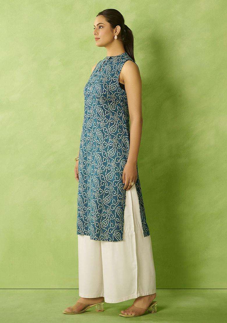 Teal  Blended Kurta - Indya