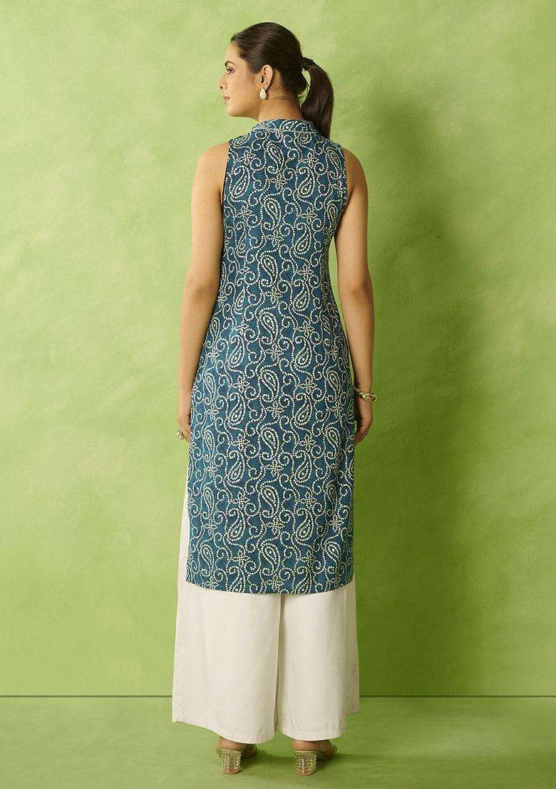 Teal  Blended Kurta - Indya
