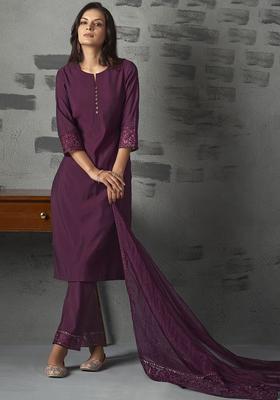 Magenta Solid Silk Blend Kurta Set