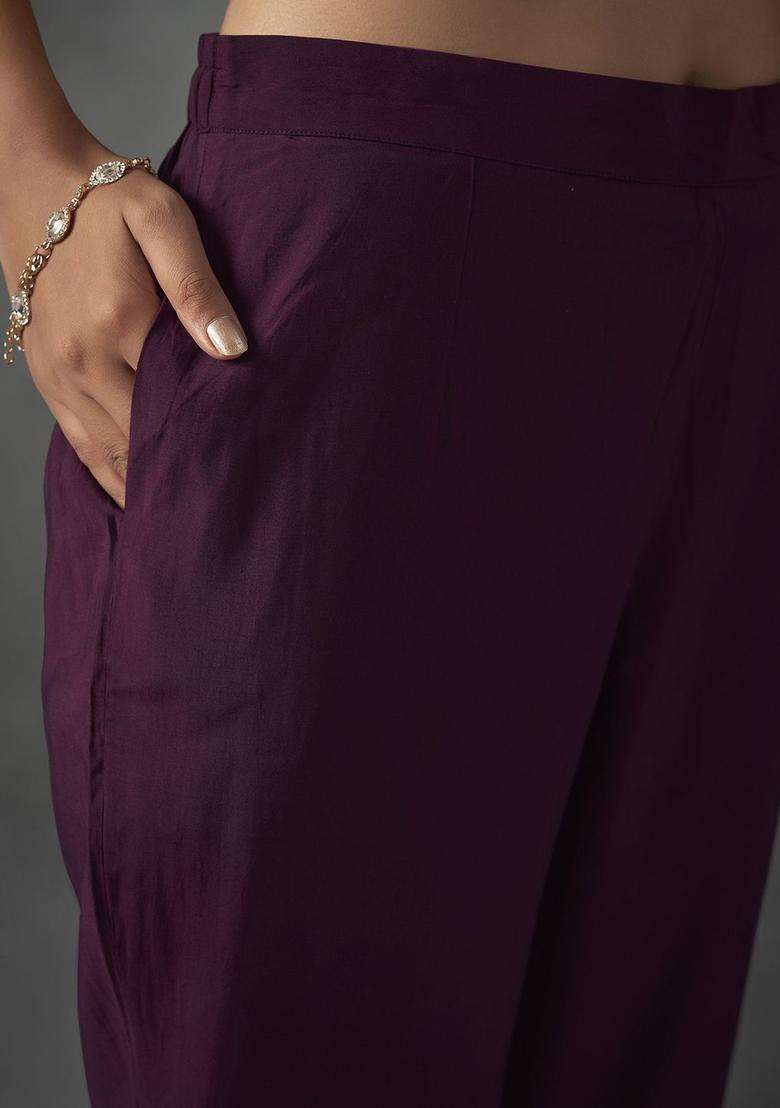 Magenta Solid Silk Blend Kurta Set - Indya