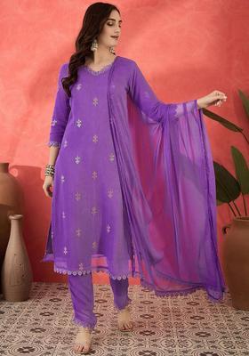 Lavender Embroidered Georgette Kurta Set