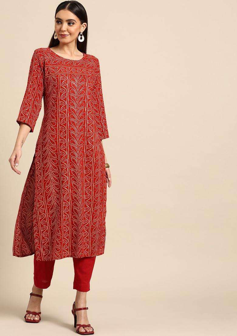 Red  Blended Kurta - Indya