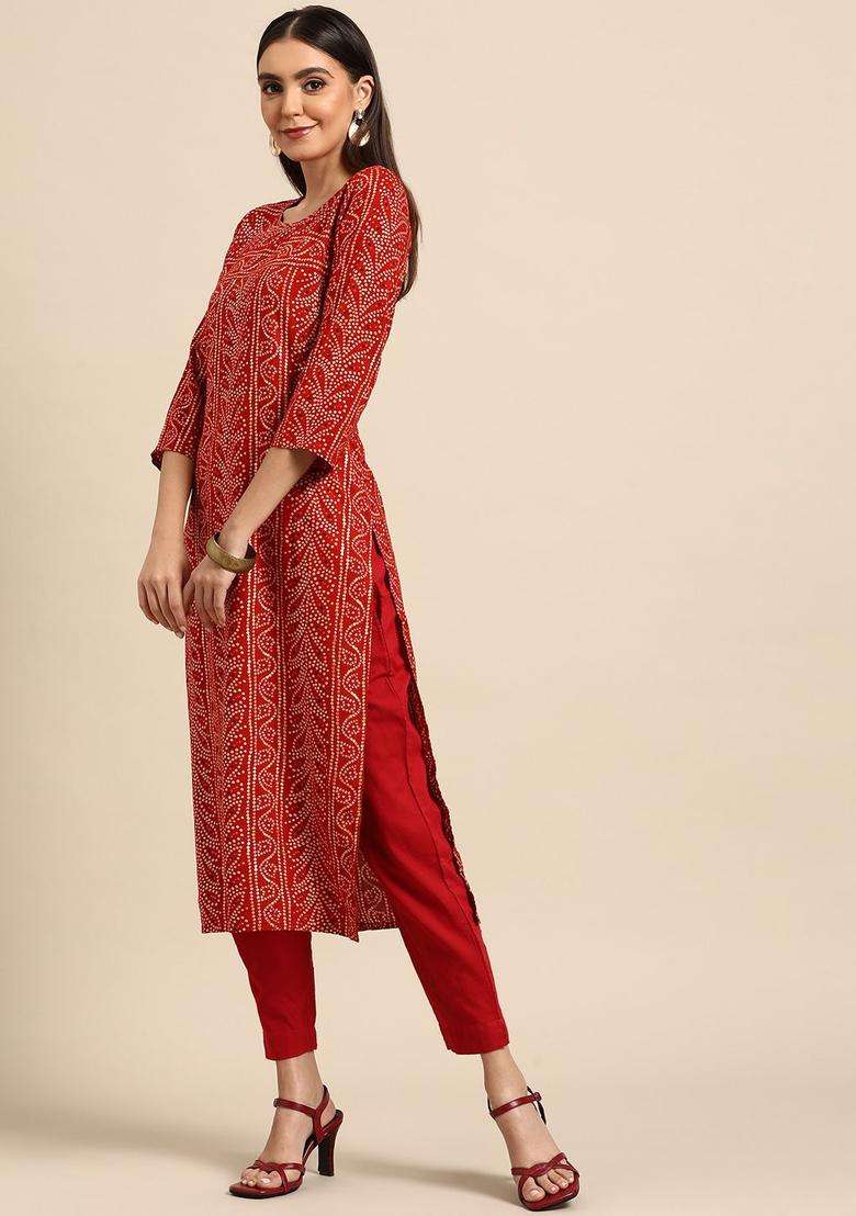 Red  Blended Kurta - Indya