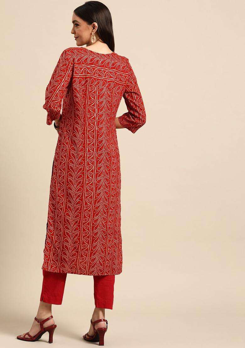 Red  Blended Kurta - Indya
