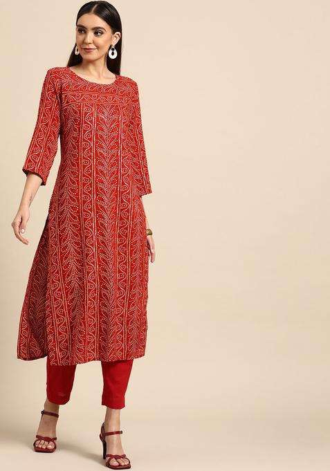 Red  Blended Kurta