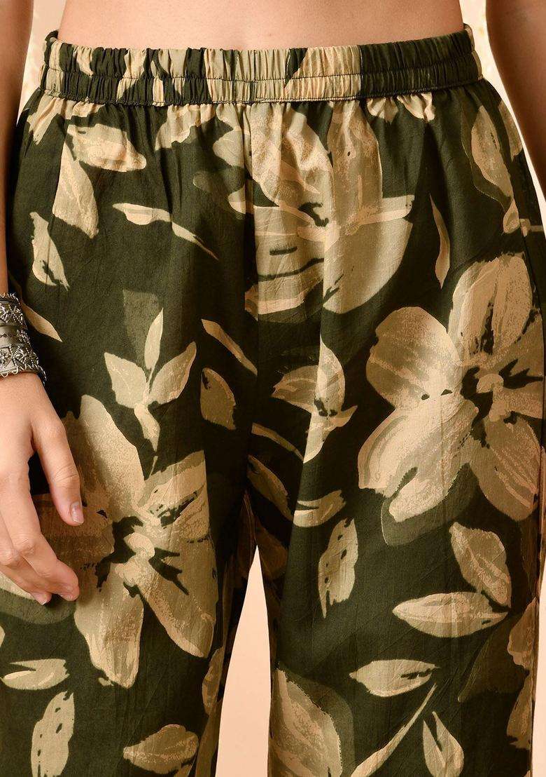Green Printed Cotton Kurta Set - Indya