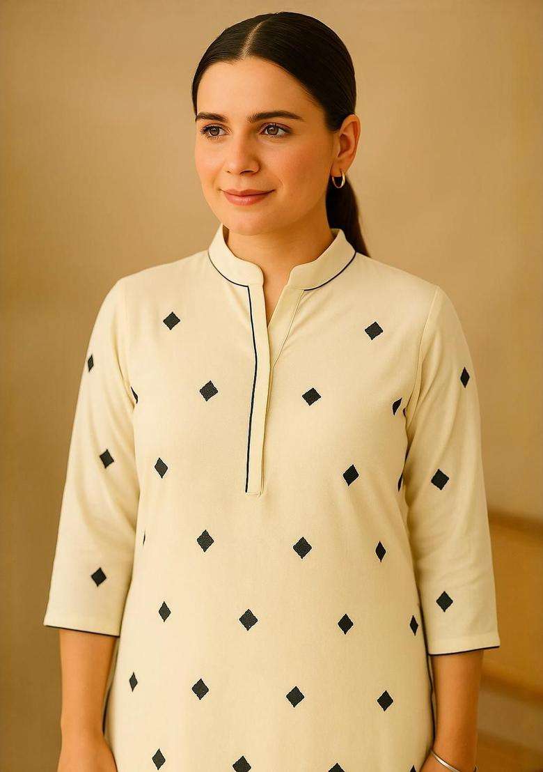 Off White Solid Viscose Kurta Set - Indya
