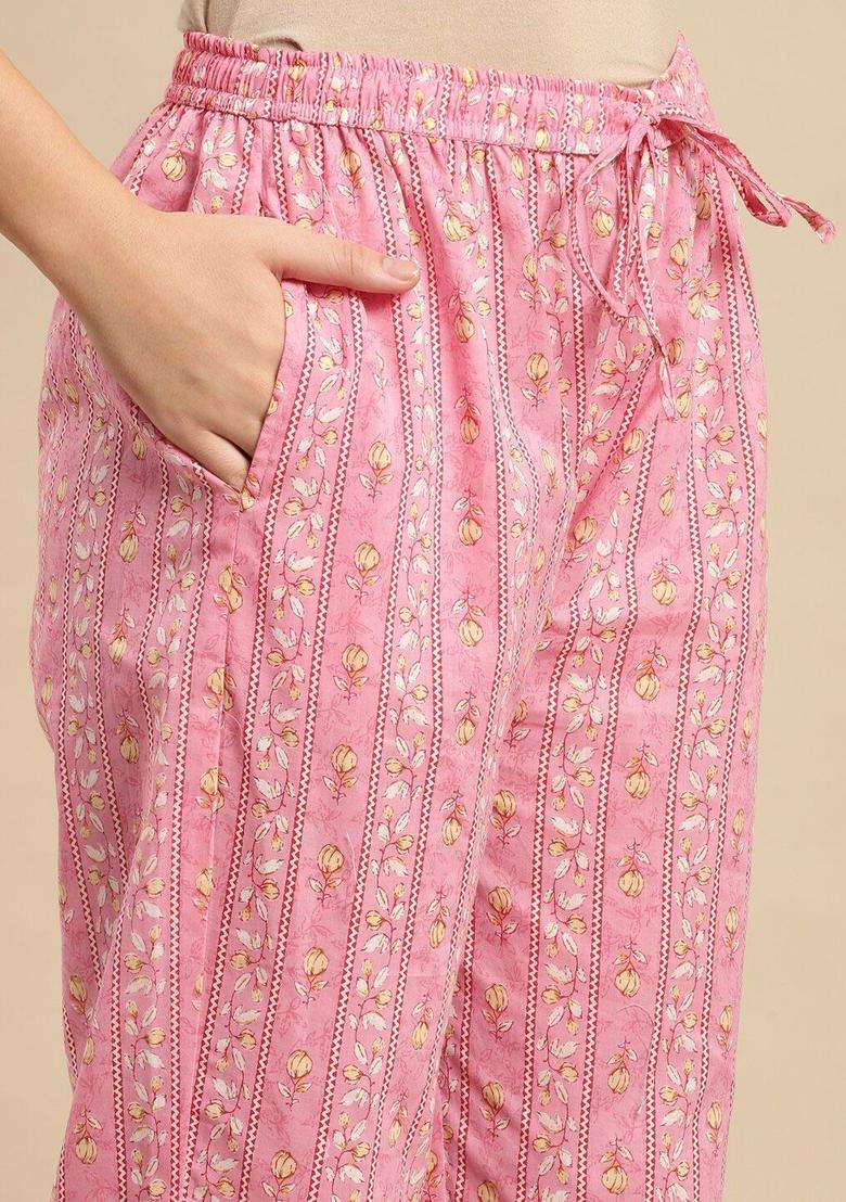 Pink Embroidered Cotton Kurta Set - Indya