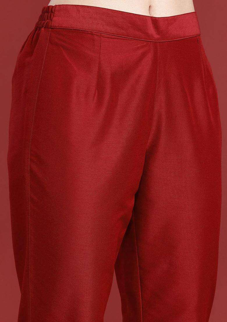 Red Printed Polyester Kurta Set - Indya
