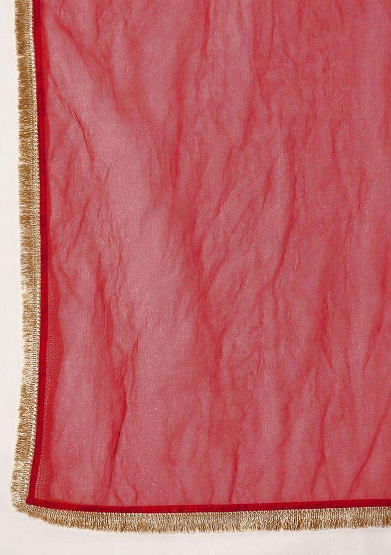 Red Embroidered Silk Blend Kurta Set - Indya
