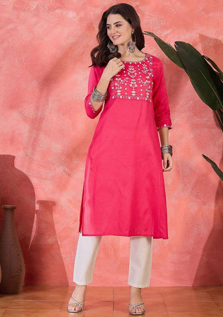 Coral  Blended Kurta - Indya
