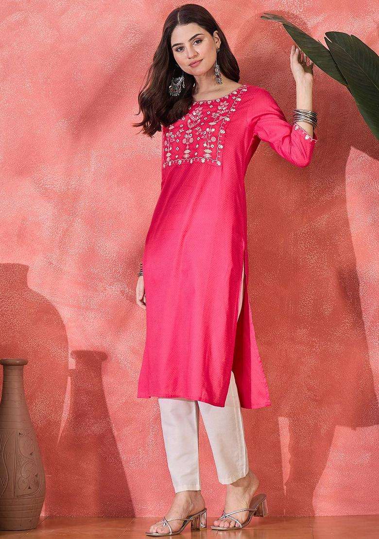Coral  Blended Kurta - Indya