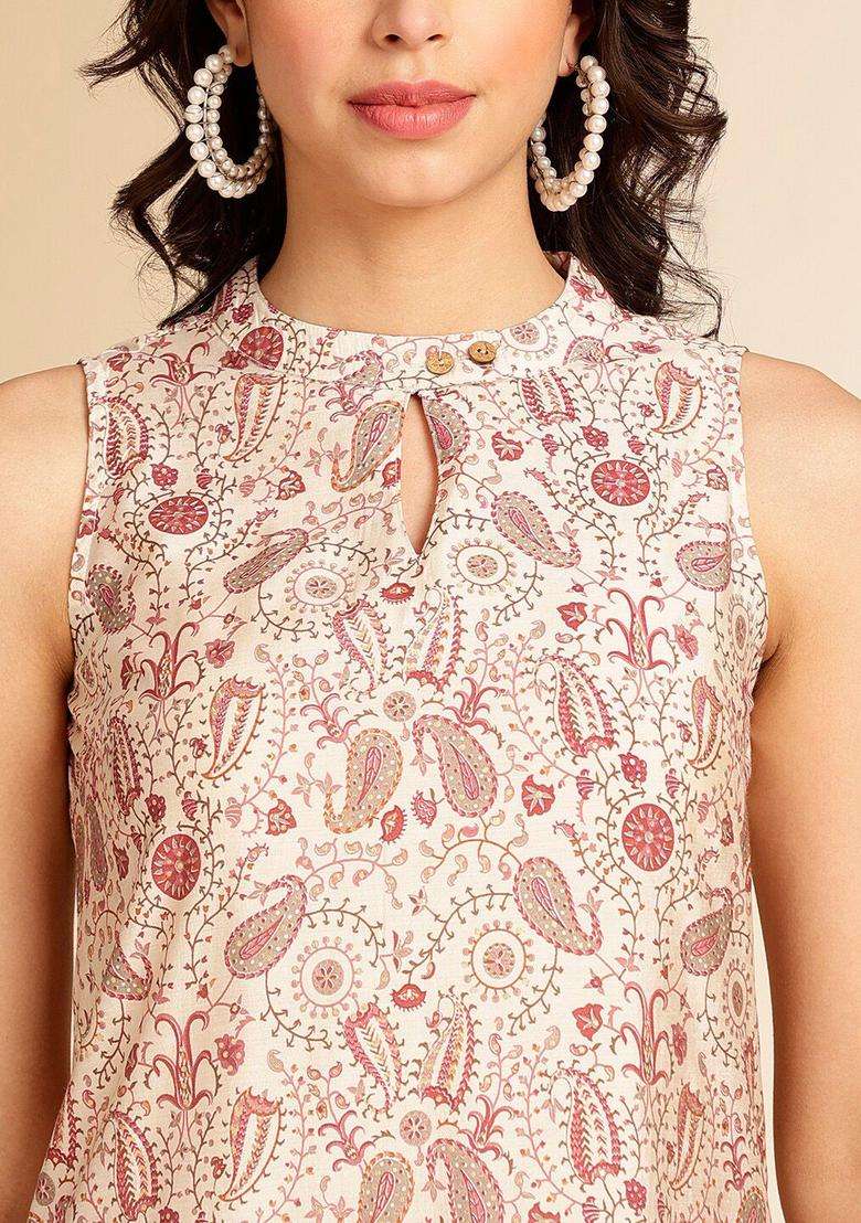 Magenta Printed Chanderi Kurta Set - Indya