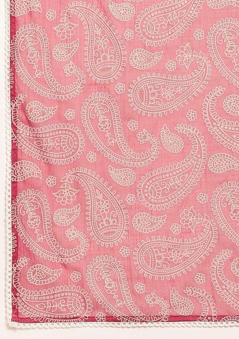 Magenta Printed Chanderi Kurta Set - Indya