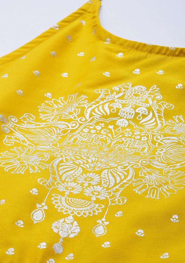 Yellow Printed Polyester Kurta Set - Indya