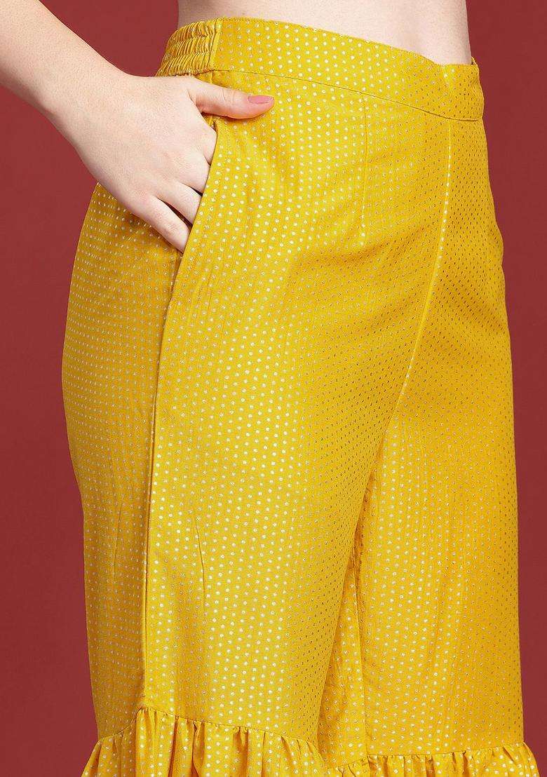 Yellow Printed Polyester Kurta Set - Indya