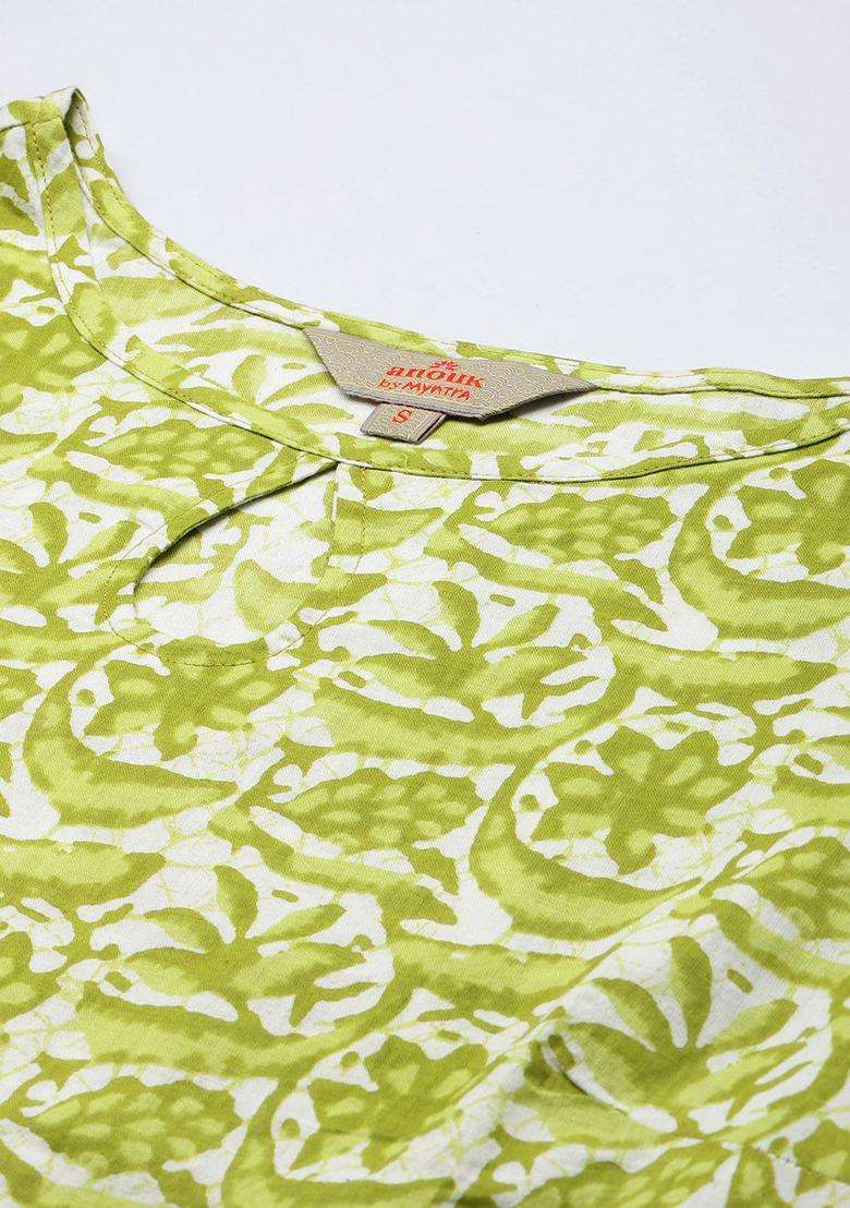 Green Dyed Cotton Kurta Set - Indya
