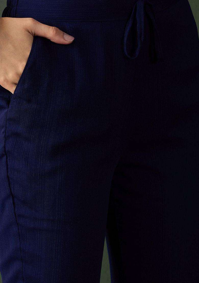 Navy Blue Embroidered Georgette Kurta Set - Indya