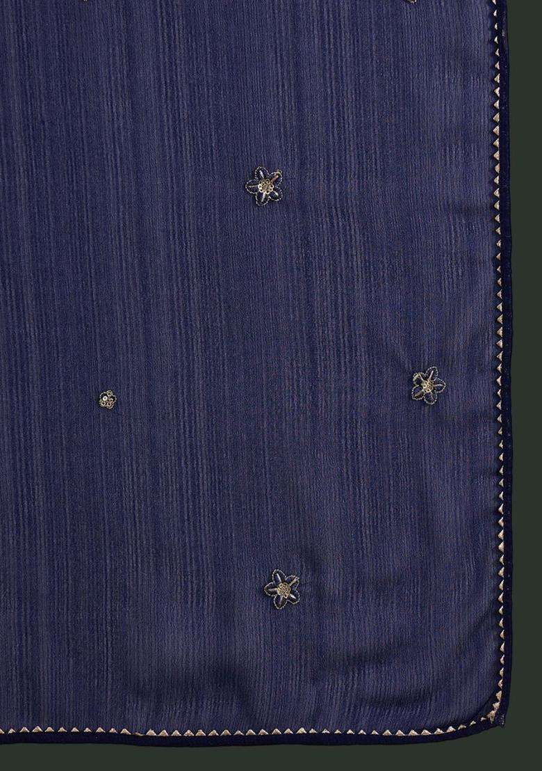 Navy Blue Embroidered Georgette Kurta Set - Indya