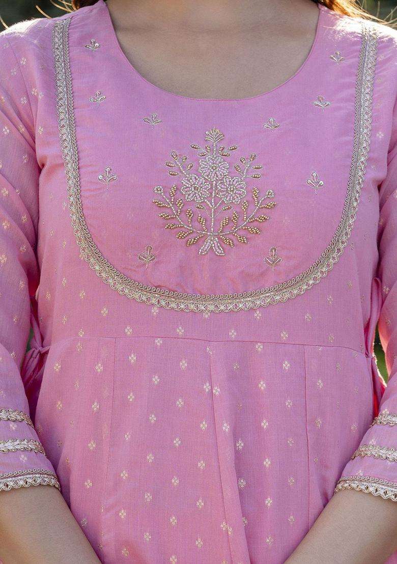 Pink Embroidered Silk Anarkali Set - Indya