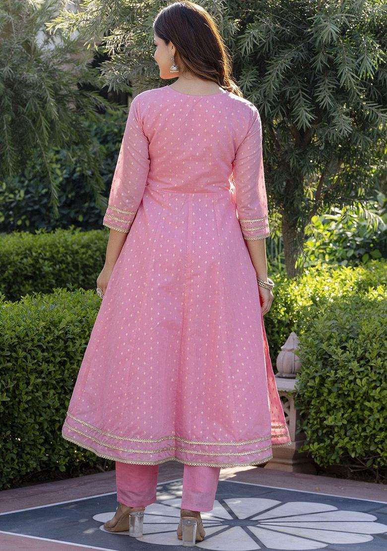 Pink Embroidered Silk Anarkali Set - Indya