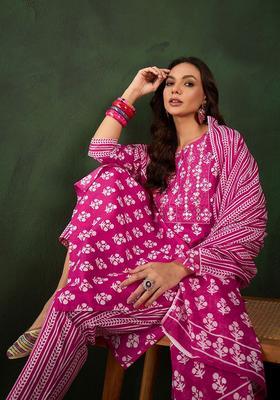 Pink Embroidered Cotton Kurta Set
