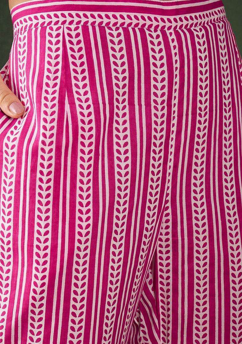Pink Embroidered Cotton Kurta Set - Indya