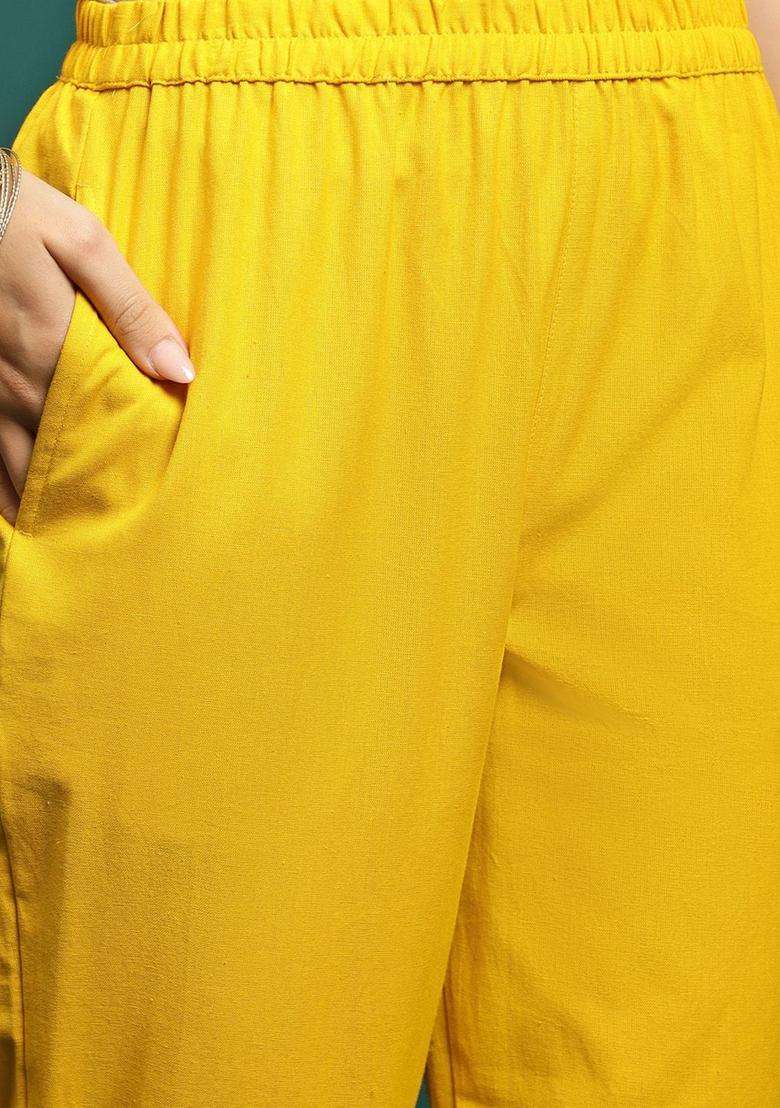 Yellow Solid Cotton Kurta Set - Indya