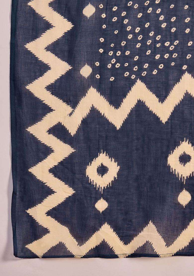 Navy Blue Printed Cotton Kurta Set - Indya