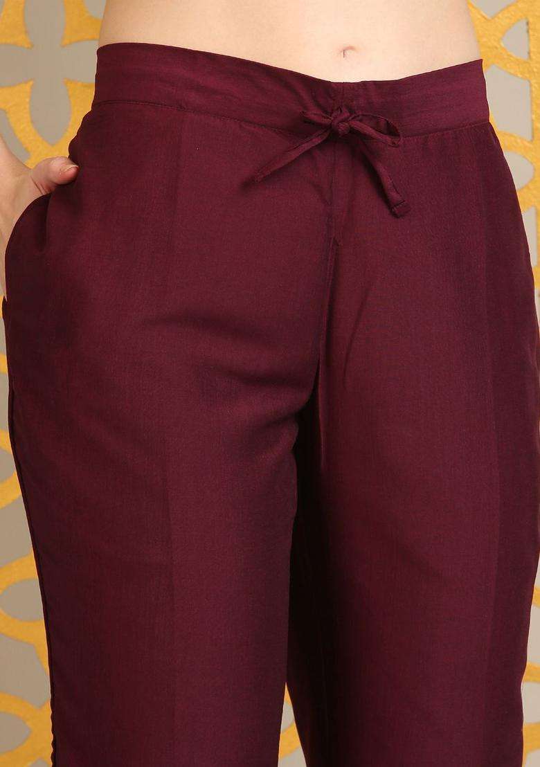 Maroon Embroidered Viscose Kurta Set - Indya