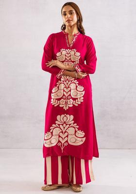 Red Printed Viscose Kurta Set