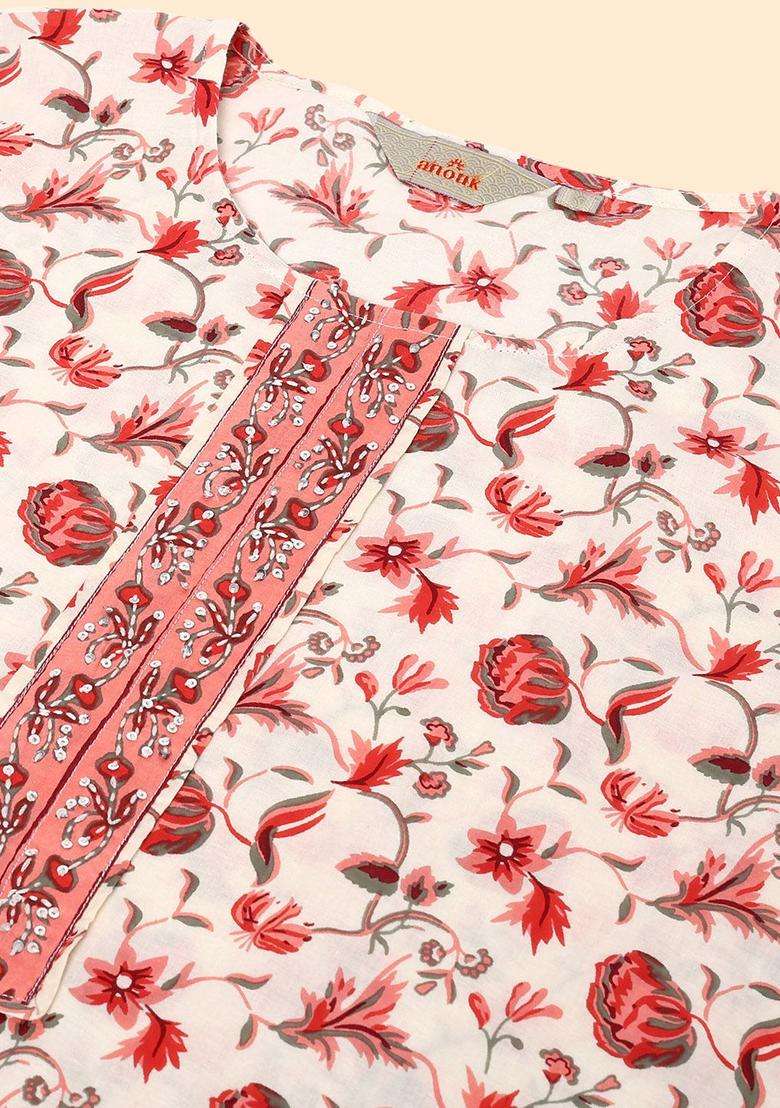Orange Printed Cotton Kurta Set - Indya