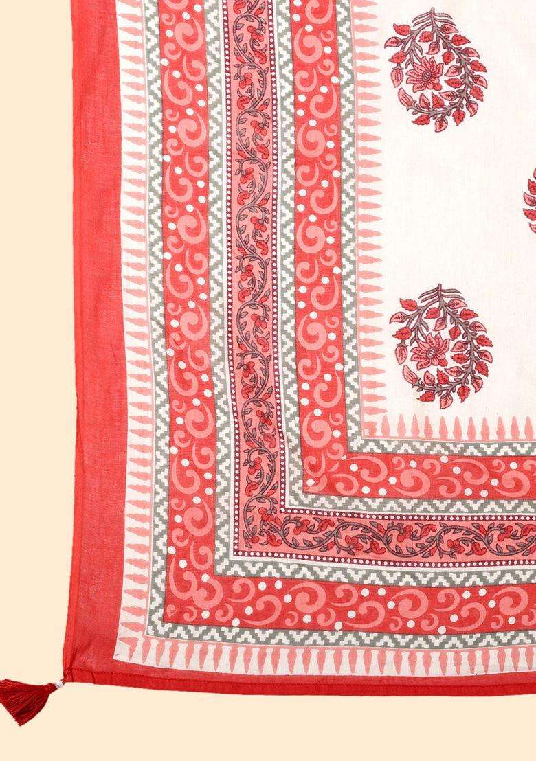 Orange Printed Cotton Kurta Set - Indya