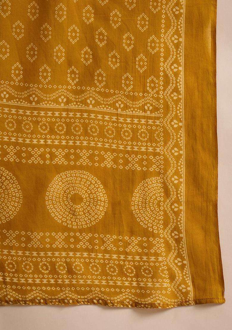 Mustard Printed Cotton Kurta Set - Indya