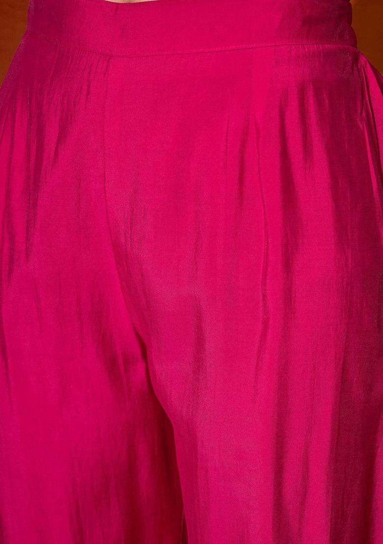 Pink Embroidered Viscose Kurta Set - Indya