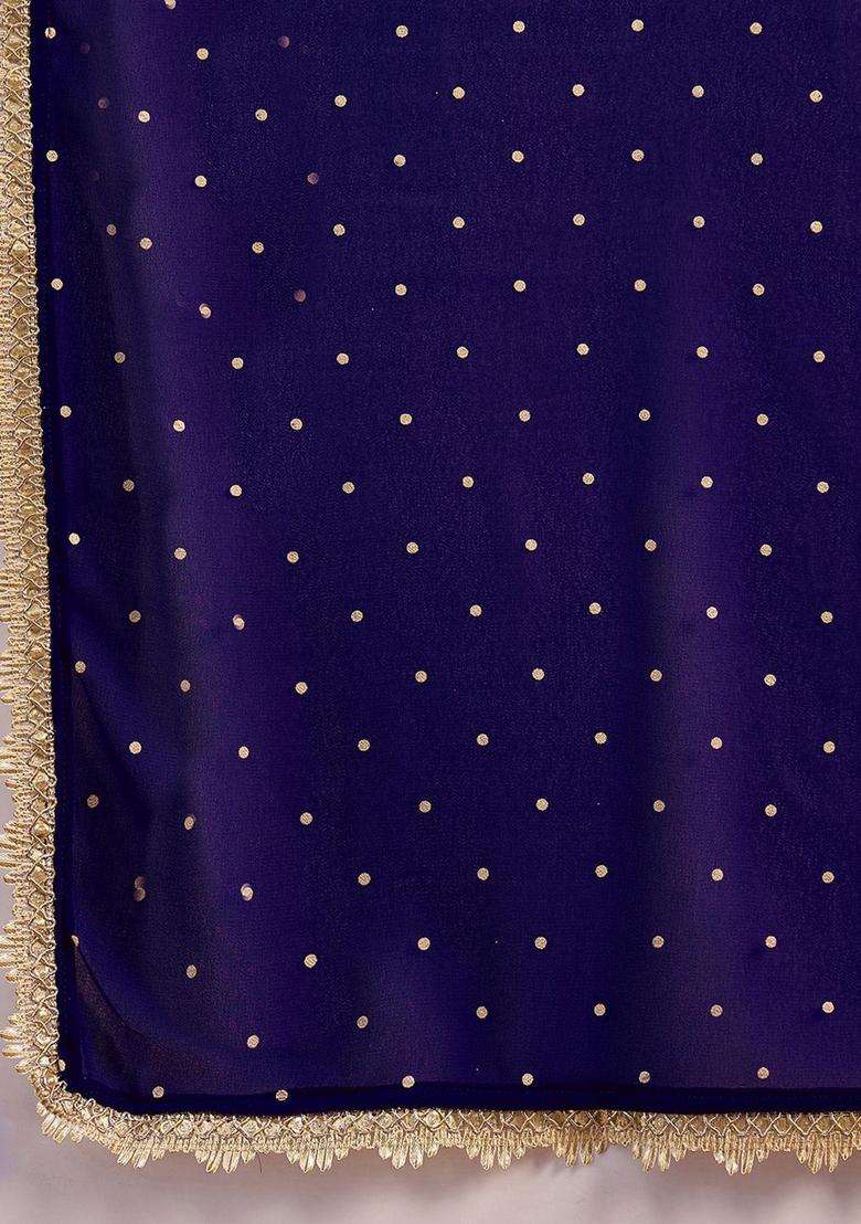 Navy Blue Printed Georgette Kurta Set - Indya
