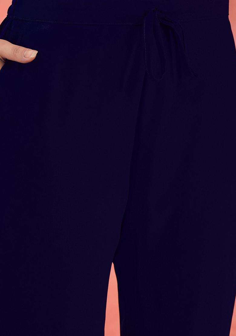 Navy Blue Printed Georgette Kurta Set - Indya