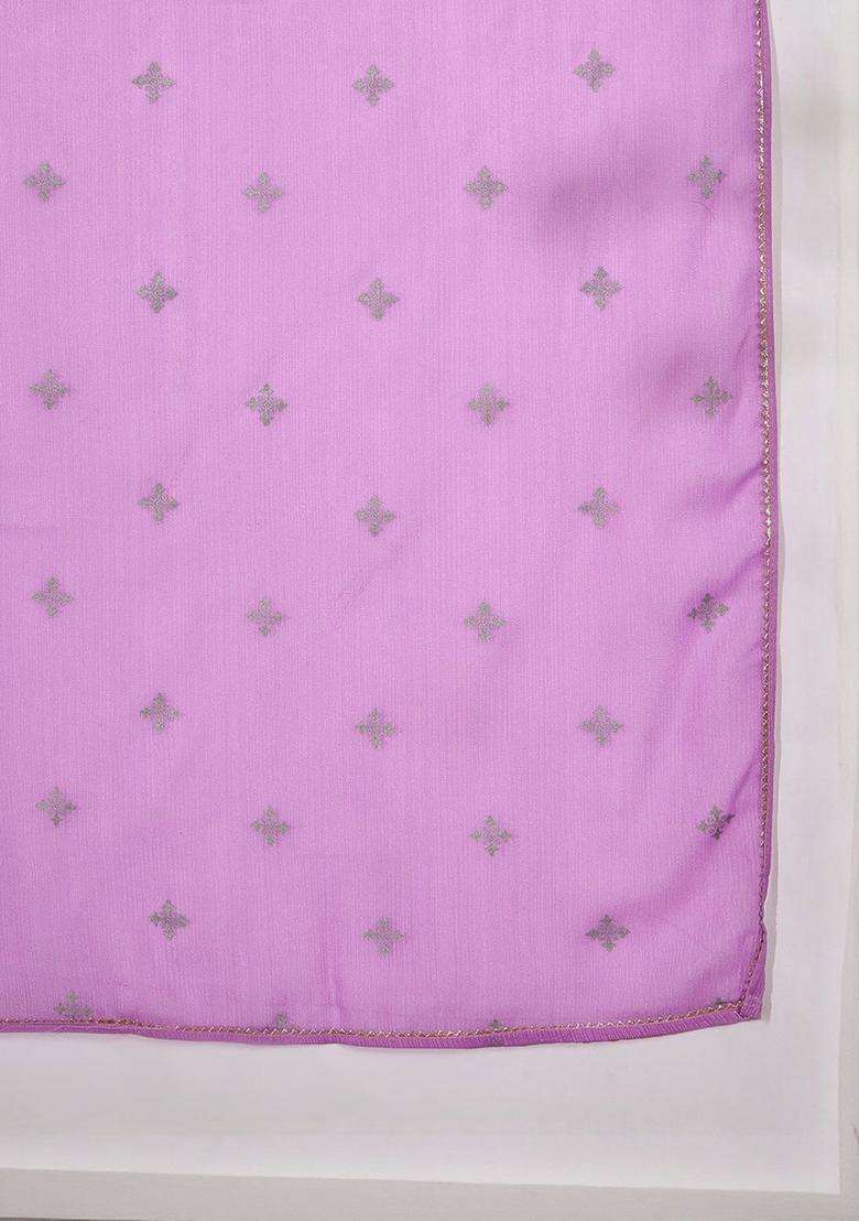 Purple Printed Georgette Kurta Set - Indya